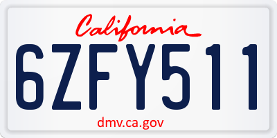 CA license plate 6ZFY511