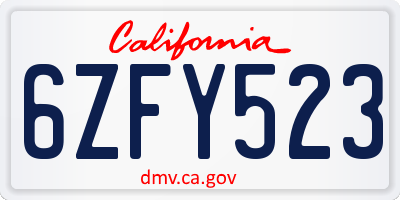 CA license plate 6ZFY523