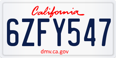 CA license plate 6ZFY547