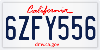 CA license plate 6ZFY556