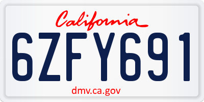 CA license plate 6ZFY691