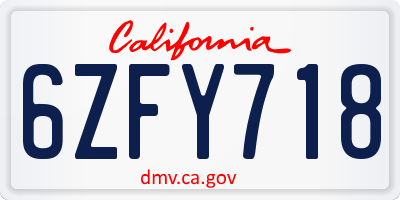 CA license plate 6ZFY718