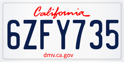 CA license plate 6ZFY735