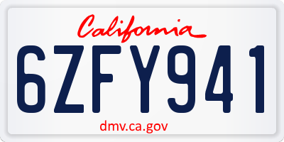 CA license plate 6ZFY941