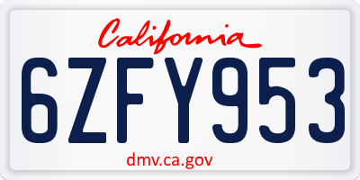 CA license plate 6ZFY953