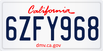 CA license plate 6ZFY968