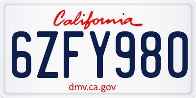 CA license plate 6ZFY980