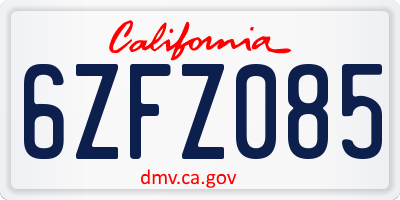 CA license plate 6ZFZ085