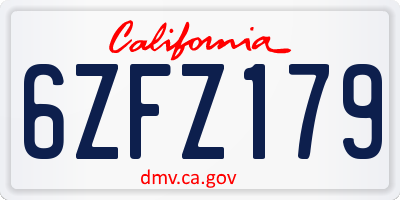 CA license plate 6ZFZ179