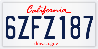 CA license plate 6ZFZ187