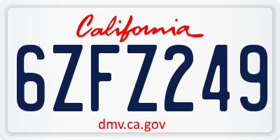 CA license plate 6ZFZ249