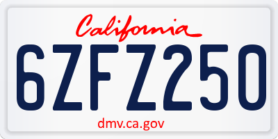 CA license plate 6ZFZ250