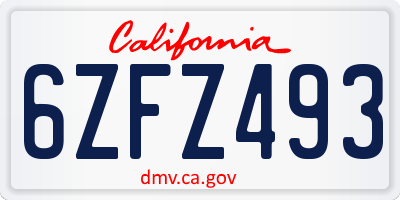 CA license plate 6ZFZ493