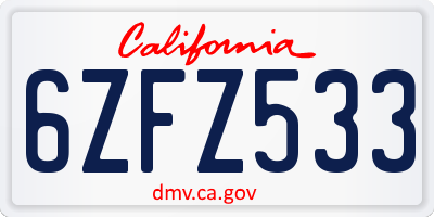 CA license plate 6ZFZ533