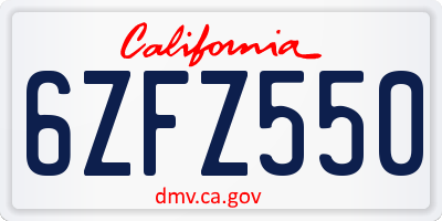 CA license plate 6ZFZ550