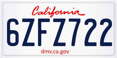 CA license plate 6ZFZ722