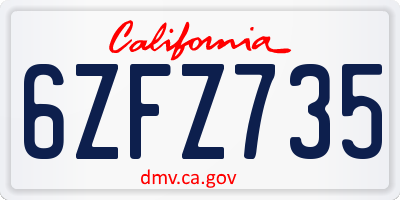CA license plate 6ZFZ735