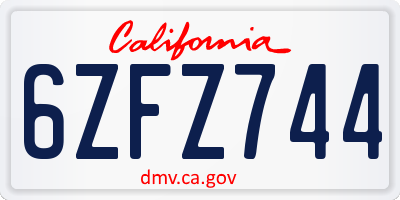 CA license plate 6ZFZ744