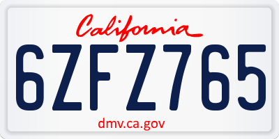 CA license plate 6ZFZ765