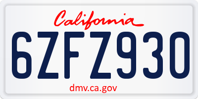 CA license plate 6ZFZ930