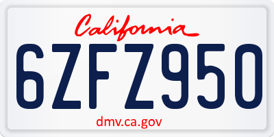 CA license plate 6ZFZ950