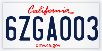 CA license plate 6ZGA003
