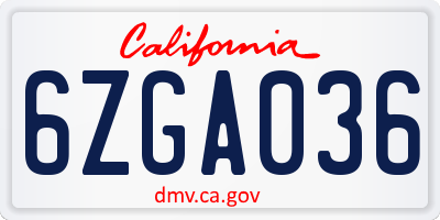 CA license plate 6ZGA036