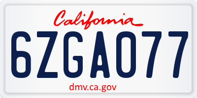 CA license plate 6ZGA077
