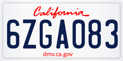 CA license plate 6ZGA083