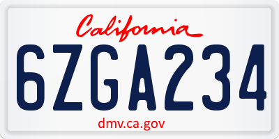 CA license plate 6ZGA234