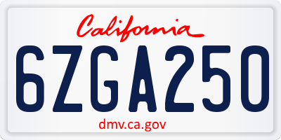 CA license plate 6ZGA250