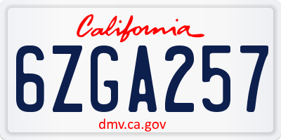 CA license plate 6ZGA257