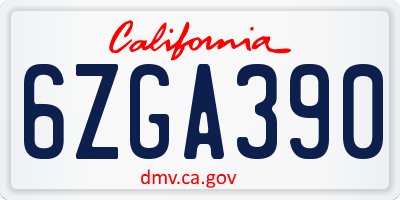 CA license plate 6ZGA390