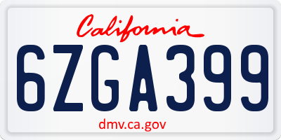 CA license plate 6ZGA399