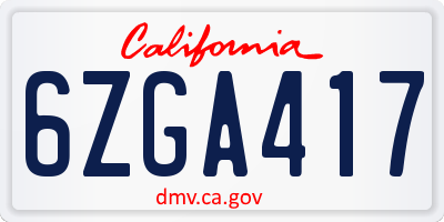 CA license plate 6ZGA417