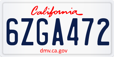 CA license plate 6ZGA472