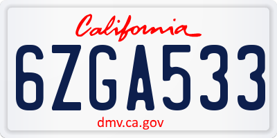 CA license plate 6ZGA533