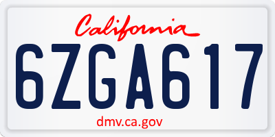CA license plate 6ZGA617