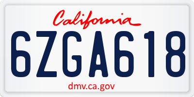 CA license plate 6ZGA618