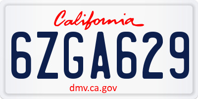CA license plate 6ZGA629