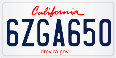 CA license plate 6ZGA650