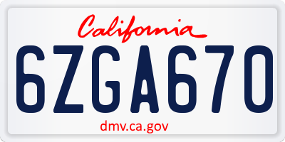 CA license plate 6ZGA670