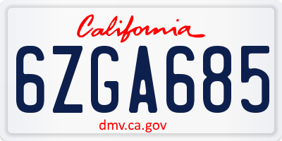 CA license plate 6ZGA685