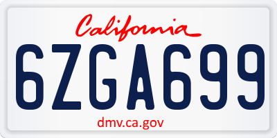CA license plate 6ZGA699