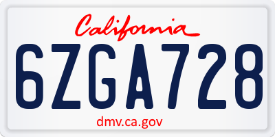 CA license plate 6ZGA728