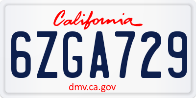 CA license plate 6ZGA729