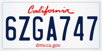 CA license plate 6ZGA747