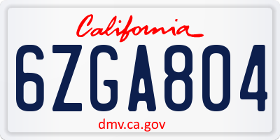 CA license plate 6ZGA804