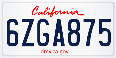 CA license plate 6ZGA875