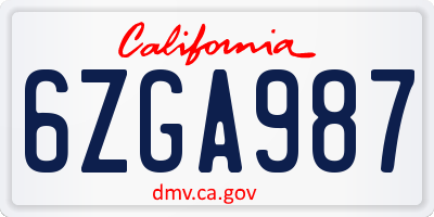 CA license plate 6ZGA987